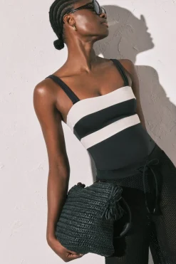 Bañador bandeau moldeador color block B&W