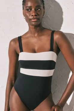 Bañador bandeau moldeador color block B&W