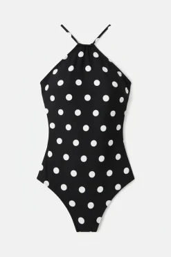Ba&ntilde;ador moldeador estampado lunares negro