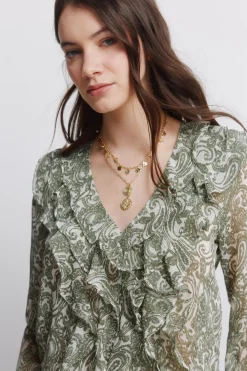 Blusa gasa volantes estampada
