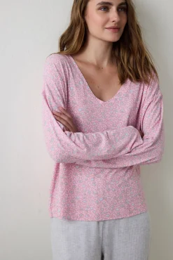 Camiseta de pijama de manga larga con estampado floral