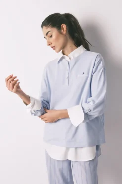 Camiseta manga larga 100% algodón azul