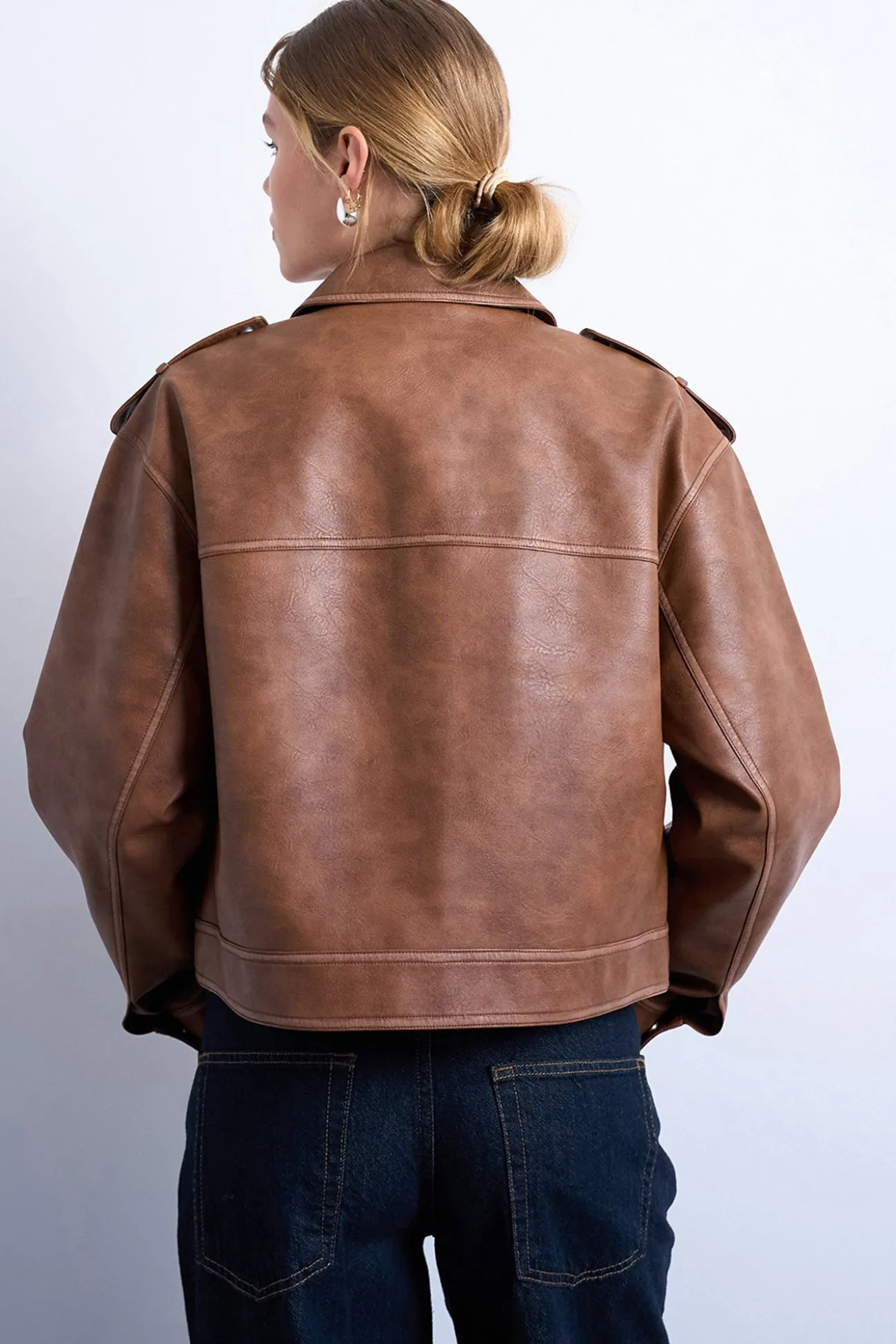 Chaqueta corta biker efecto piel