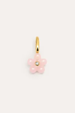 Charm Flower Pink Plata Ba&ntilde;o Oro