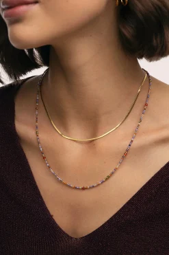 Collar Doble Crystals Lisse Acero Baño Oro