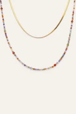Collar Doble Crystals Lisse Acero Ba&ntilde;o Oro