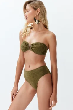 Conjunto de bikini bandeau alto brillo
