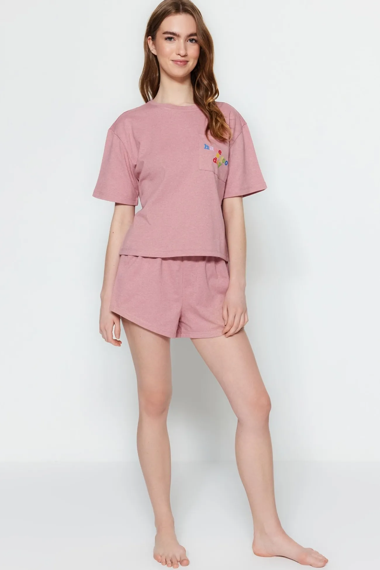 Conjunto de pijama corto liso
