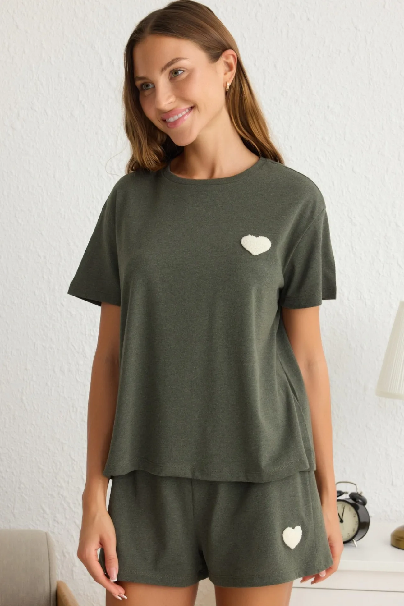 Conjunto de pijama corto coraz&oacute;n