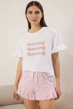 Conjunto de pijama corto volantes floral