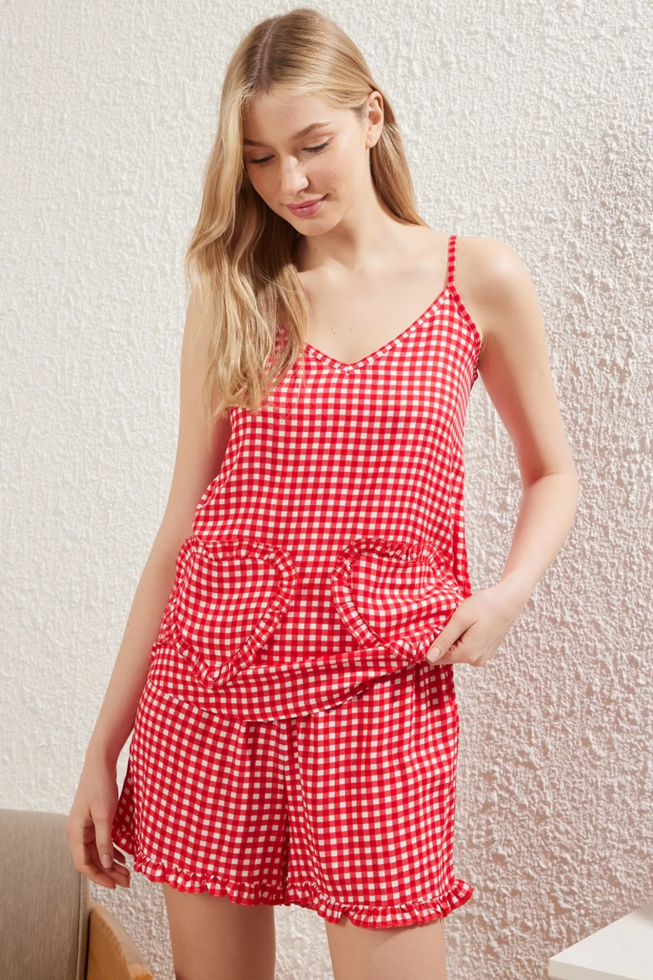 Conjunto de pijama corto vichy corazones