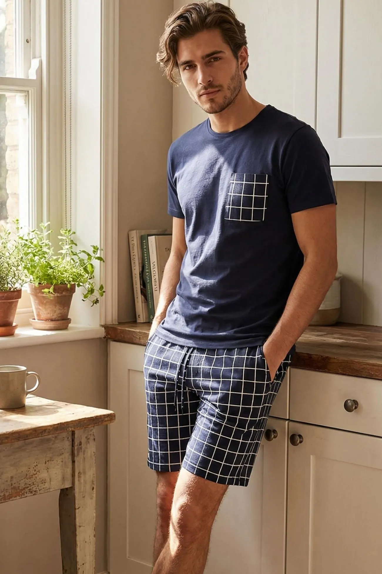 Conjunto de pijama corto cuadros