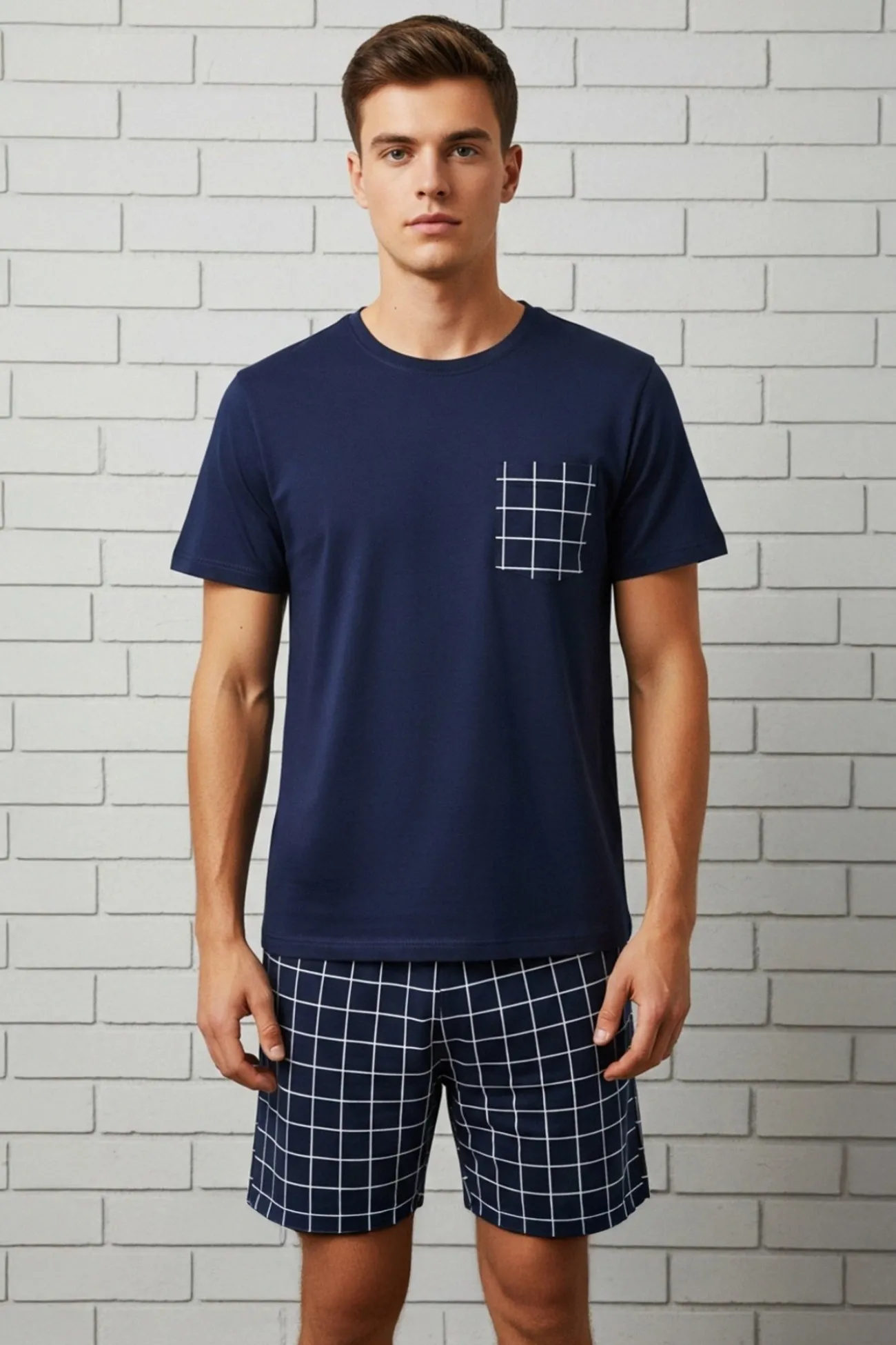 Conjunto de pijama corto cuadros