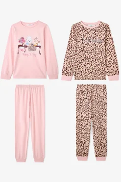 Conjunto de pijama de manga larga de 2 piezas con estampado de leopardo para niñas