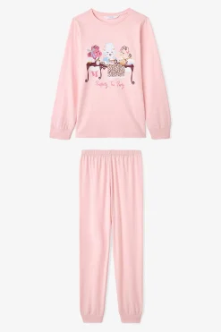 Conjunto de pijama de manga larga de 2 piezas con estampado de leopardo para ni&ntilde;as
