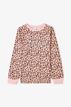Conjunto de pijama de manga larga de 2 piezas con estampado de leopardo para ni&ntilde;as