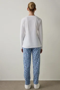 Conjunto de pijama de manga larga con cuello en V y estampado Cup Of Tea