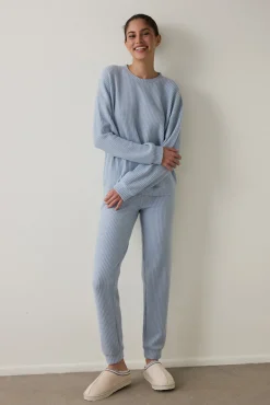 Conjunto de pijama de manga larga con cuello redondo y efecto t&eacute;rmico