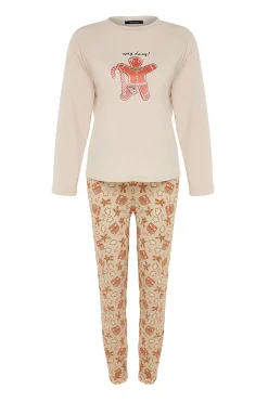 Conjunto pijama Galleta jengibre Navidad beige