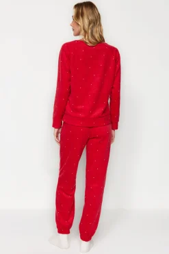 Conjunto pijama polar rojo lunares
