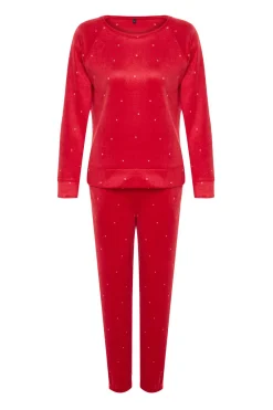 Conjunto pijama polar rojo lunares
