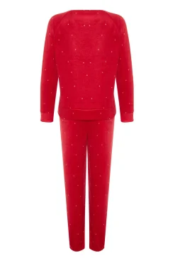 Conjunto pijama polar rojo lunares