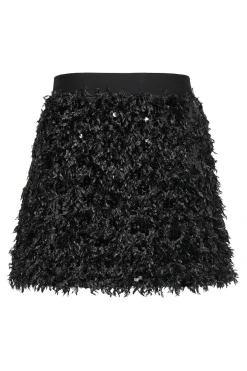 Falda corta de plumas y lentejuelas
