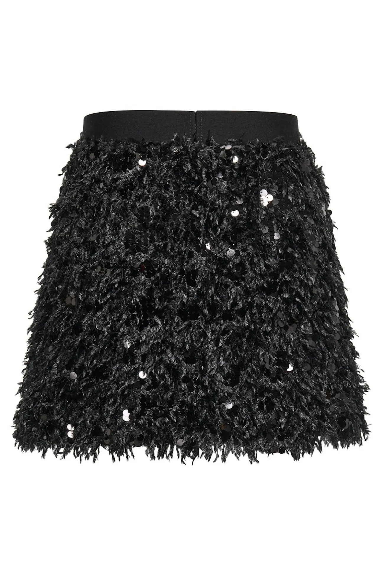 Falda corta de plumas y lentejuelas