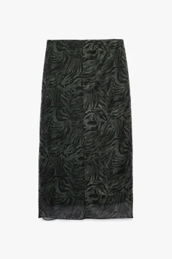 Falda midi de tul con estampado animal y forro, cintura est&aacute;ndar
