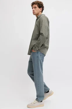 Jeans relaxed tiro medio vaquero