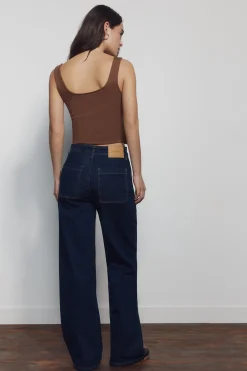 Jeans wide leg tiro alto
