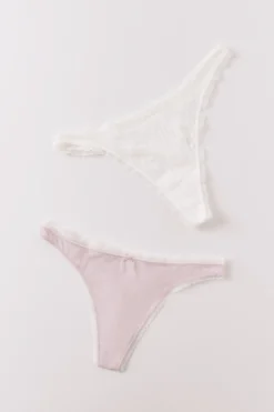Pack 2 tangas algod&oacute;n rosa y estampado blanco