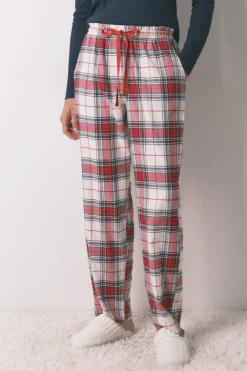 Pantalón largo algodón franela cuadros rojo