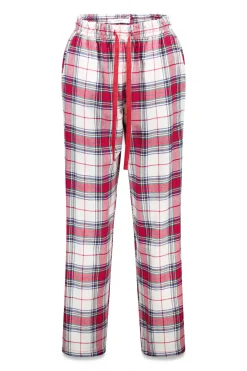 Pantal&oacute;n largo algod&oacute;n franela cuadros rojo