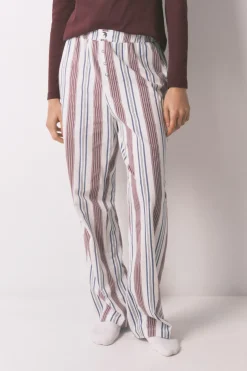 Pantal&oacute;n largo 100% algod&oacute;n estampado rayas granate