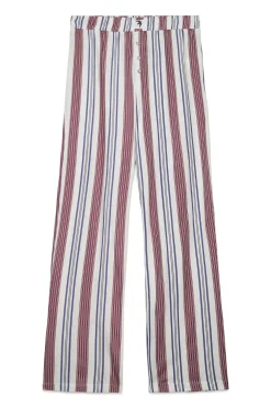 Pantal&oacute;n largo 100% algod&oacute;n estampado rayas granate