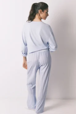 Pantal&oacute;n largo 100% algod&oacute;n estampado rayas azul