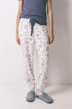 Pantalón largo blanco estampado pájaros