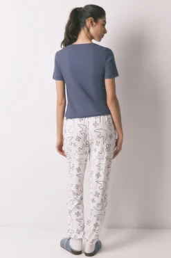 Pantal&oacute;n largo blanco estampado p&aacute;jaros