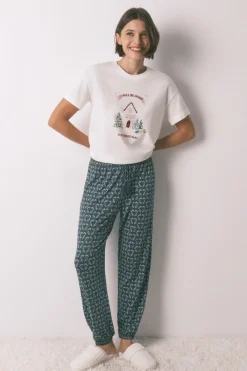 Pantalón largo punto ante estampado corazones