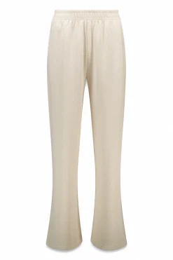 Pantalón recto ancho canalé beige
