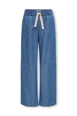 Pantal&oacute;n vaquero ancho con cintura fruncida y cord&oacute;n