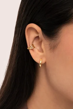 Pendiente Suelto Ear Cuff Triple Cross Ba&ntilde;o Oro
