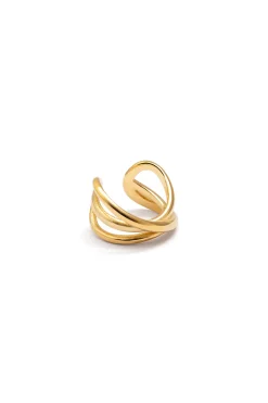 Pendiente Suelto Ear Cuff Triple Cross Ba&ntilde;o Oro