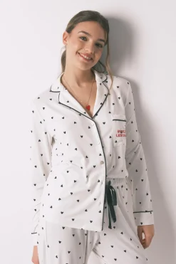 Pijama camisero largo estampado corazones
