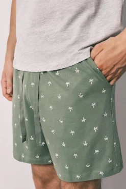 Pijama corto hombre algodón estampado palmeras