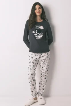 Pijama largo 100% algodón gris estampado Mafalda