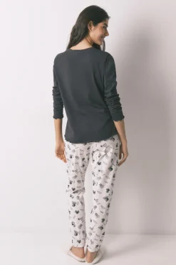 Pijama largo 100% algod&oacute;n gris estampado Mafalda