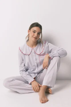Pijama largo algod&oacute;n cuello bobo