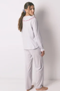 Pijama largo algod&oacute;n cuello bobo